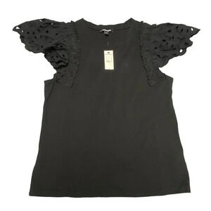 Express Womens Black Ruffled Sleeve Top Size Small New